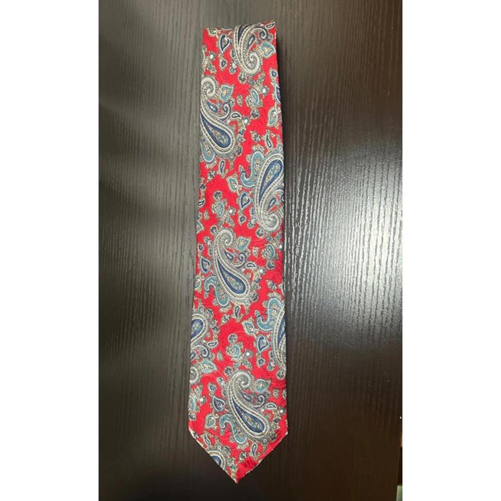 Gianno Men’s Paisley Silk Tie – Red, Blue & Silver Classic Pattern